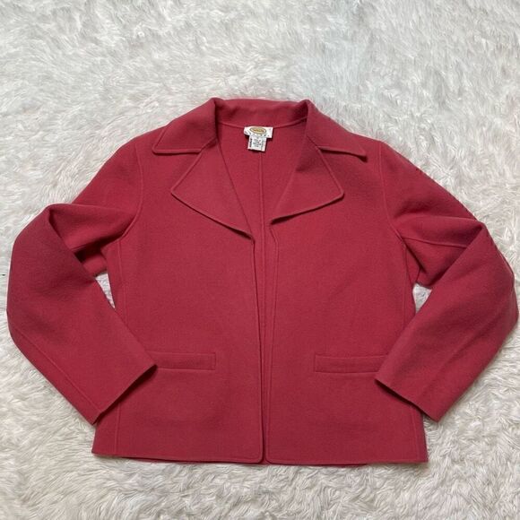 Talbots Pink Blazer Jacket Shoulder Pads Open Front Cardigan 100% Wool Size 10 - Picture 1 of 8